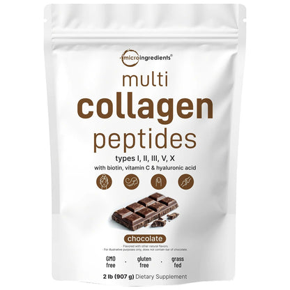 PureHabits™ Micro Ingredients Multi Collagen Peptides Powder, 2lb | Type I, II, III, V, X + Biotin, Vitamin C & Hyaluronic Acid | Unflavored | Supports Hair, Skin...